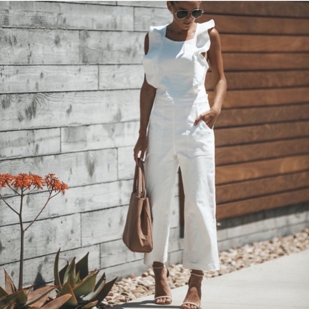 Vici White Open-Back Denim Jumpsuit (Small)